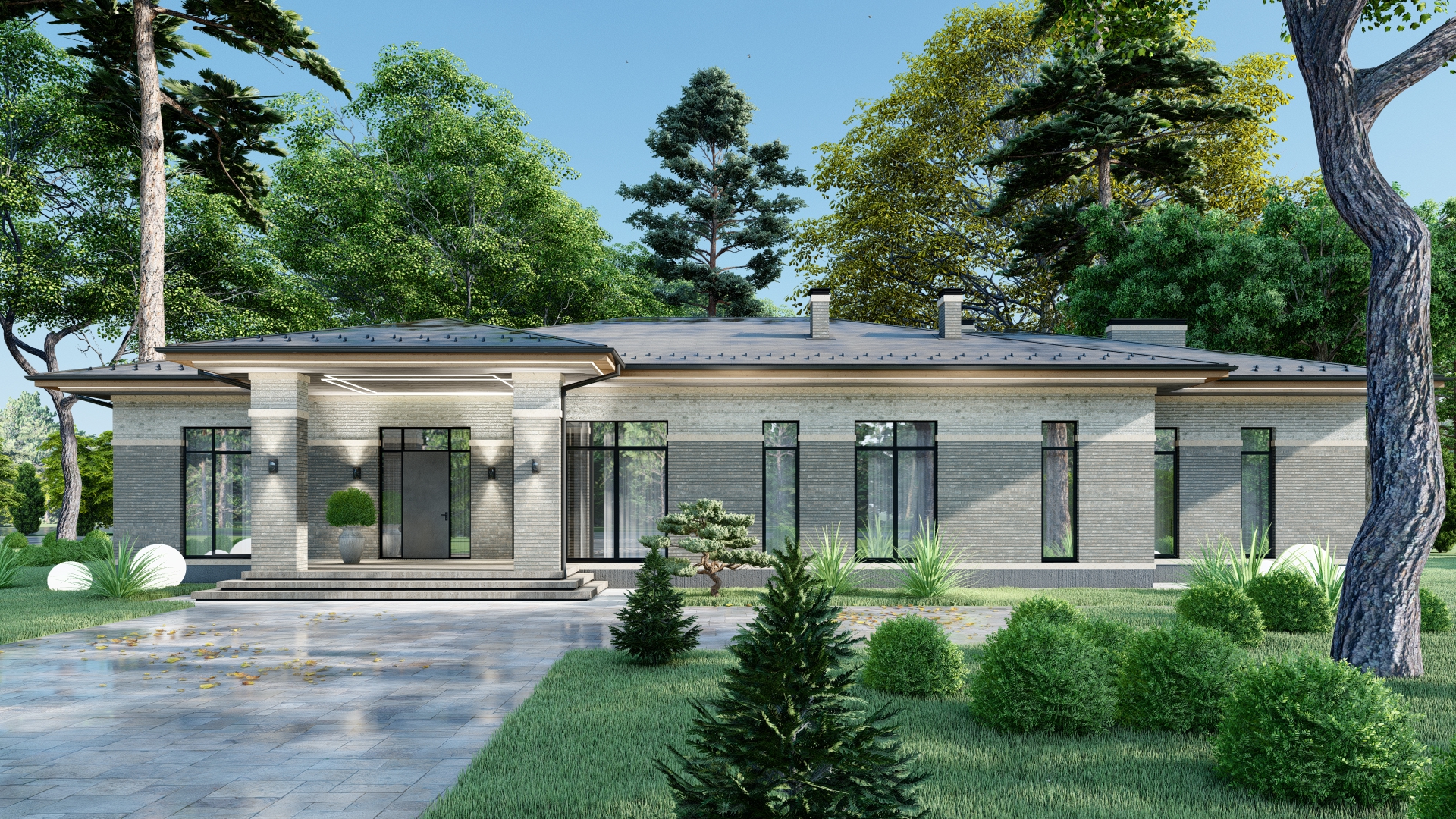 Этажи: 1
Спальни:4
С/У: 6
Спортзал
Сауна
Зона барбекю
---
415 кв.м.